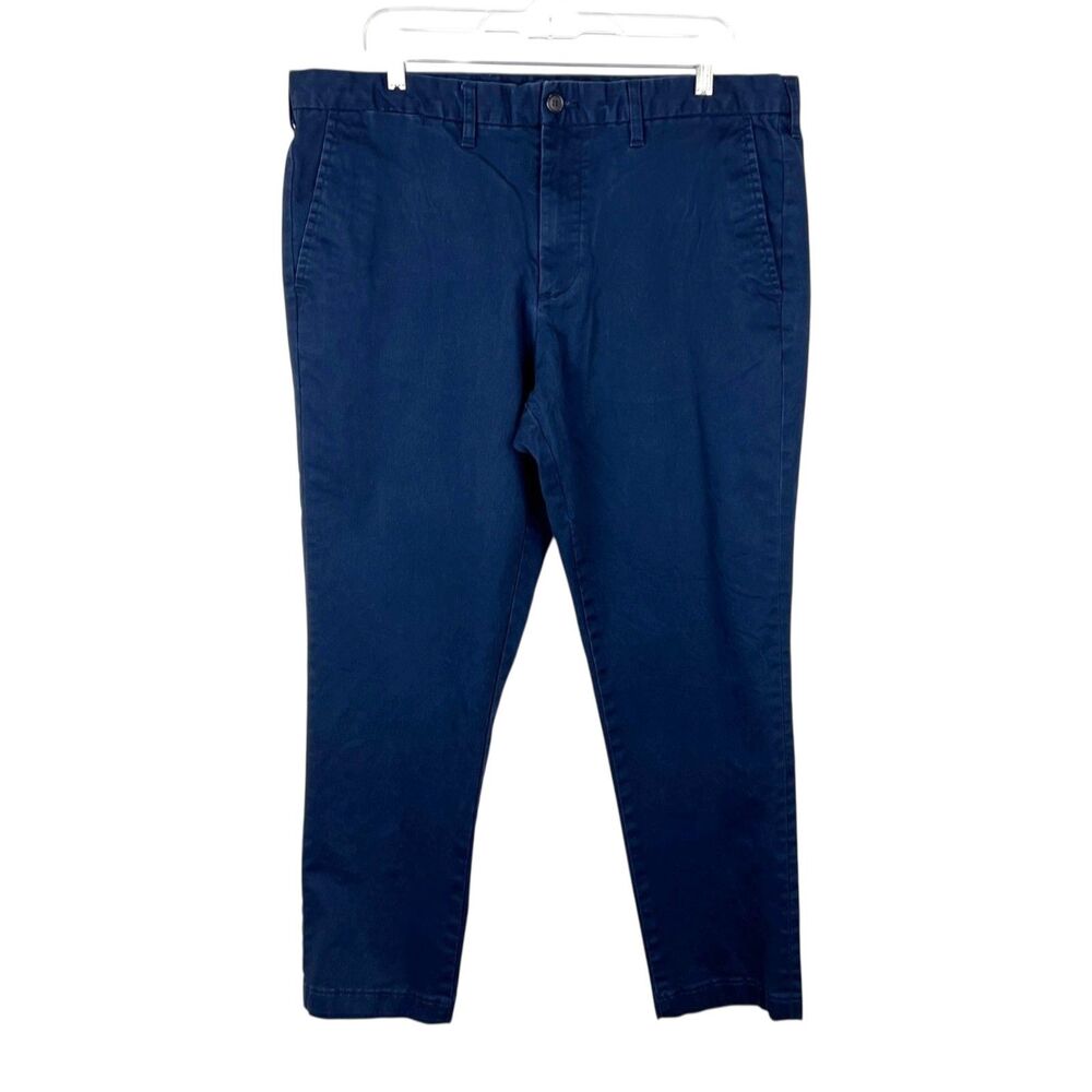 Lands' End Chino Pants Men 38 x 30 Navy Slim Fit Flat Front Preppy Casual Bottom